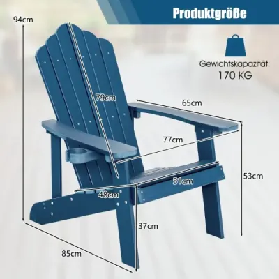 Záhradná stolička Adirondack s držiakom na poháre modrá