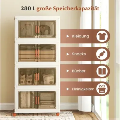 Úložný box s vekom a kolieskami a priehľadnými dverami Skladacie stohovacie boxy Plastový box 280 l