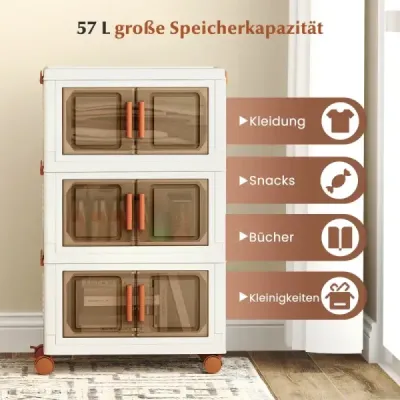 Úložný box s vekom a kolieskami a priehľadnými dverami Skladacie stohovacie boxy Plastový box 57 l