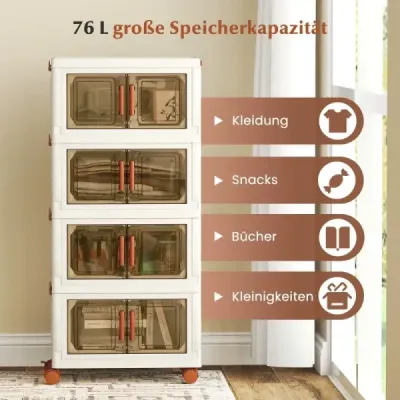 Úložný box s vekom a kolieskami a priehľadnými dverami Skladacie stohovacie boxy Plastový box 76 l