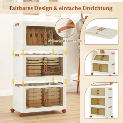 Úložný box s vekom a kolieskami a priehľadnými dverami Skladacie stohovacie boxy Plastový box 156 l