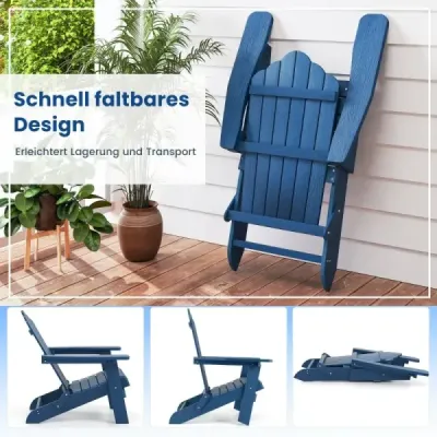 Skladacia stolička Adirondack odolná voči poveternostným vplyvom Stolička Adirondack vyrobená z plastu tmavomodrej farby