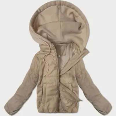 Dámska krátka bunda s pletenou kapucňou MODA9236 béžová