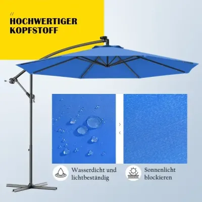 ? 300 cm LED konzolový slnečník slnečník so solárnym osvetlením slnečník na terasu pre záhradu modrý