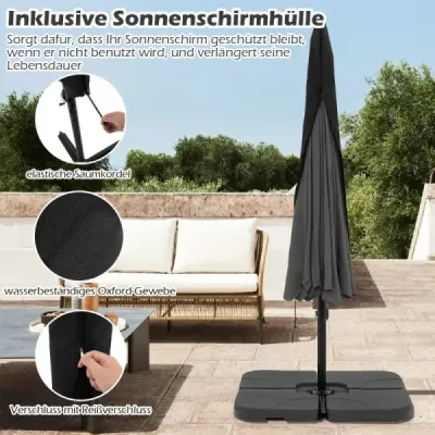 Slnečník 300 cm vrátane ochranného krytu Dopravný svetelný slnečník s kľukou a volánom sivý