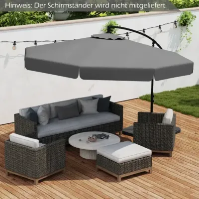 Slnečník 300 cm vrátane ochranného krytu Dopravný svetelný slnečník s kľukou a volánom sivý