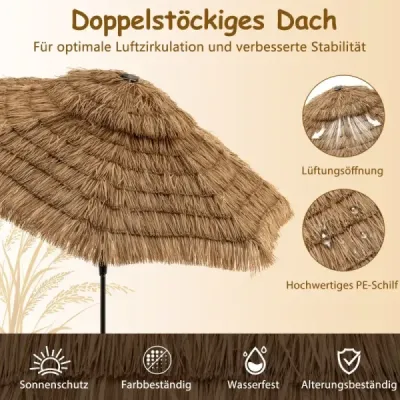 Slnečník Hawaii 300 cm slamený slnečník s LED solárnym osvetlením a dvojitou strieškou nature+black