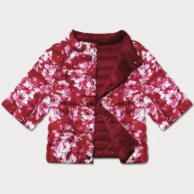 Dámska bunda plus size s 3/4 rukávmi Minority MODA7010 červena/kvety