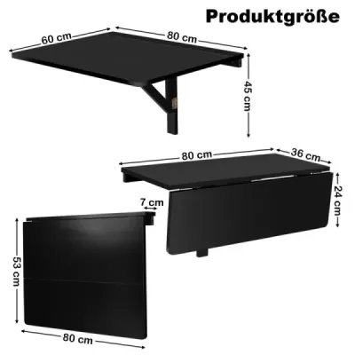 Nástenný skladací stôl Priestorovo úsporný kuchynský stôl Nástenný skladací stôl 80 x 60 cm Čierna Nástenný skladací stôl Priestorovo úsporný kuchynský stôl Nástenný skladací stôl 80 x 60 cm Čierna