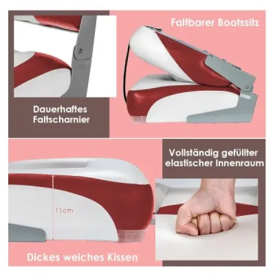 Sada 2 skladacích sedadiel do člna s 11 cm hrubým hubovým polstrovaním Riadiace kreslo červené biele Sada 2 skladacích sedadiel do člna s 11 cm hrubým hubovým polstrovaním Riadiace kreslo červené biele