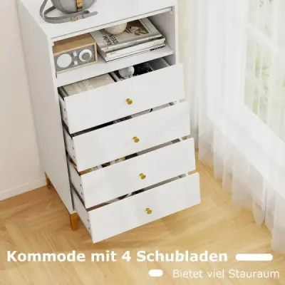 Komoda so 4 zásuvkami Príborník s výklopnými sklenenými dvierkami Biela