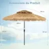 Slnečník Hawaii záhradný slnečník slama 270 cm slamený slnečník s LED solárnym osvetlením a dvojitou strieškou príroda