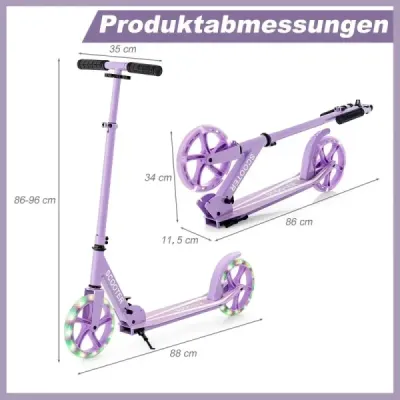 Scooter Skladací skúter Výškovo nastaviteľný mestský skúter Nosnosť 100 kg Fialová