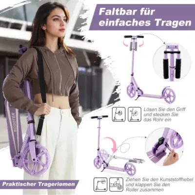 Scooter Skladací skúter Výškovo nastaviteľný mestský skúter Nosnosť 100 kg Fialová