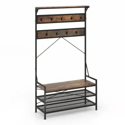 Stojan na kabáty s botníkom Stojan na topánky s vešiakom na kabáty Stojan na kabáty s lavičkou Hnedý