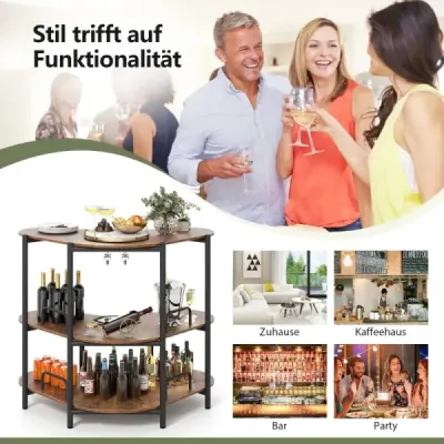 3-stupňový kuchynský barový stôl s držiakom skla a kovovým rámom Domáci bar Kuchynský pult Minibar Hnedý
