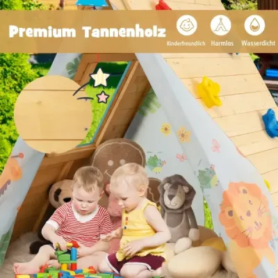Detský domček na hranie Trojuholníkový stan na hranie s lezeckou stenou pre deti 115 x 77 x 100 cm Príroda