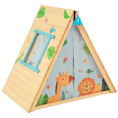 Detský domček na hranie Trojuholníkový stan na hranie s lezeckou stenou pre deti 115 x 77 x 100 cm Príroda
