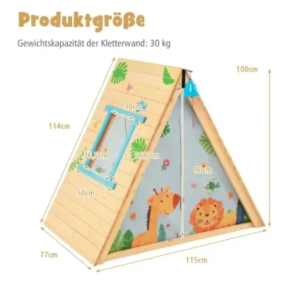 Detský domček na hranie Trojuholníkový stan na hranie s lezeckou stenou pre deti 115 x 77 x 100 cm Príroda