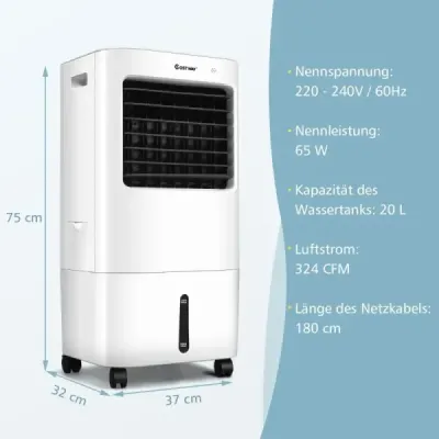 Ventilátor 3-v-1 odparovací chladič vzduchu 37 x 32 x 74,5 cm biely