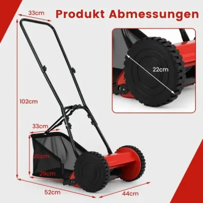 Ručne vedená kosačka na trávu so šírkou záberu 30 cm 18,5 l zberný kôš červená