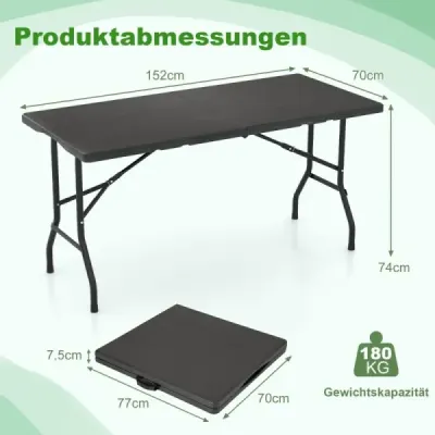 Skladací kempingový stôl s doskou z HDPE a rukoväťou na prenášanie Záhradný skladací stôl 152 x 70 cm