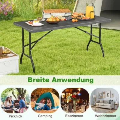 Skladací kempingový stôl s doskou z HDPE a rukoväťou na prenášanie Záhradný skladací stôl 152 x 70 cm
