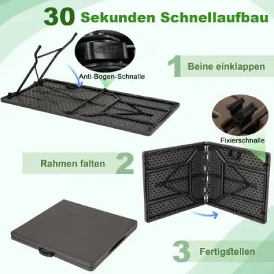 Skladací kempingový stôl s doskou z HDPE a rukoväťou na prenášanie Záhradný skladací stôl 152 x 70 cm
