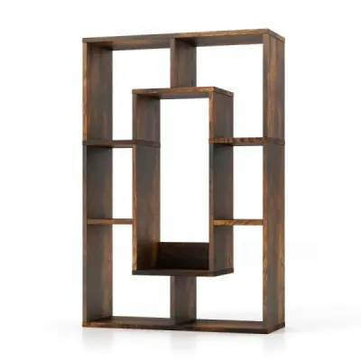 Regál na knihy so 7 priehradkami Stojaci regál na knihy Rozdeľovač miestností Regál Kocka s ochranou proti prevráteniu 60 x 20 x 90 cm Káva