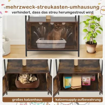 Škrabadlo so skrinkou na podstielku Skrinka na podstielku pre mačky Strom pre mačky s domčekom pre mačky Hnedá farba