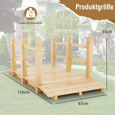 Drevený most so zábradlím Záhradný most s nosnosťou do 100 kg Most z masívneho jedľového dreva