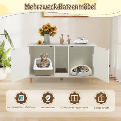 Skrinka pre mačky na podstielku Skrinka na podstielku s 2 dvierkami Domček pre mačky pre 2 mačky Biela