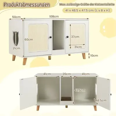 Skrinka pre mačky na podstielku Skrinka na podstielku s 2 dvierkami Domček pre mačky pre 2 mačky Biela