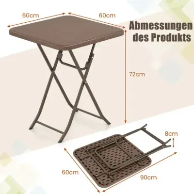 Ratanový záhradný stôl s doskou z HDPE Skladací balkónový stôl Štvorcový kempingový stôl