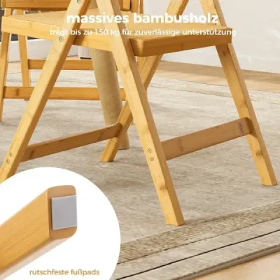 Sada 2 skladacích stoličiek s bambusovým rámom Kuchynské stoličky v štýle boho s nosnosťou 150 kg