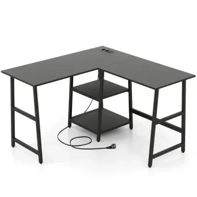 Schreibtisch L-Form Eckschreibtisch mit Steckdosen & USB-Anschlüssen 120 x 120 x 75 cm Schwarz