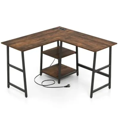 Schreibtisch L-Form Eckschreibtisch mit Steckdosen & USB-Anschlüssen 120 x 120 x 75 cm Rustikalbraun