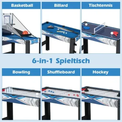 6 v 1 hrací stôl Muti Stolný futbal s basketbalom Biliard Stolný tenis Vzdušný hokej Shuffleboard