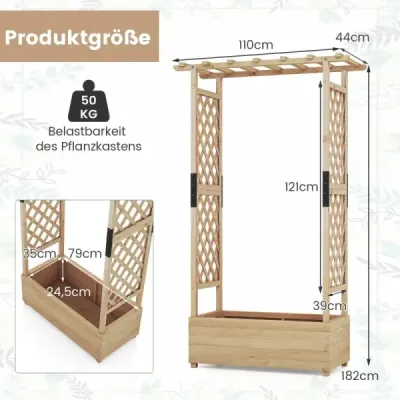 Vyvýšený záhon s mriežkou a závesnou strieškou, debnička na sadenice s podperou na šplhanie 110 x 44 x 182 cm Príroda