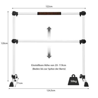 Baletná tyč Baletná/rozťahovacia tyč Výškovo nastaviteľná mobilná tyč 123 x 71 x 119 cm