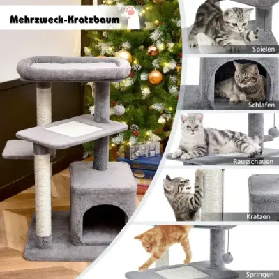 4-úrovňové škrabadlo so sisalovými stĺpikmi Plyšová plošina v hornej časti Mačacia jaskyňa Krúžková lopta a skákacia plošina Sivá