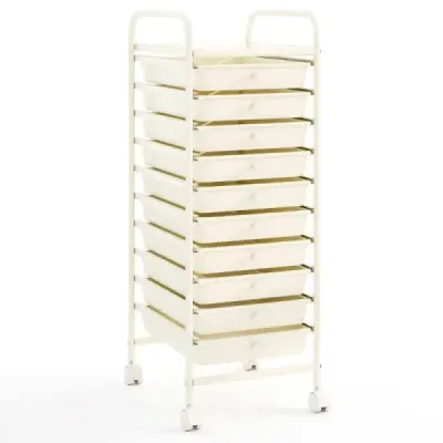 Kúpeľňový vozík Mobilný podstavec s 10 zásuvkami 33 x 37 x 86 cm biely