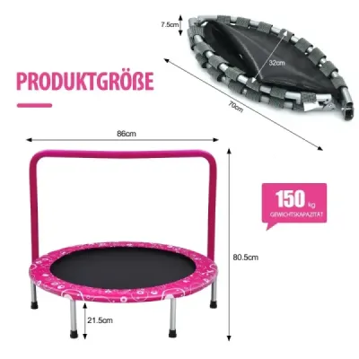 92 cm detská trampolína mini trampolína s rukoväťou skladacia trampolína ružová + čierna