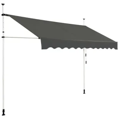 Markíza Svorka markízy Ochrana proti slnku Odolná proti UV žiareniu Výškovo nastaviteľná Vodoodpudivá 300 x 120 cm Sivá