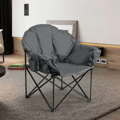 Nadrozmerná skladacia kempingová stolička Polstrovaná stolička Moon Round s držiakom pohára Skladacia stolička Saucer Grey