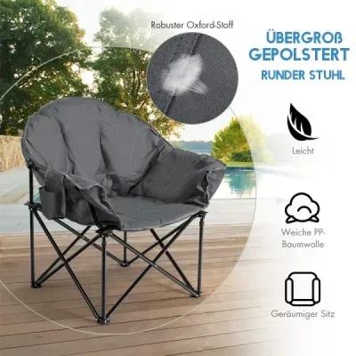 Nadrozmerná skladacia kempingová stolička Polstrovaná stolička Moon Round s držiakom pohára Skladacia stolička Saucer Grey