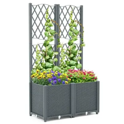 Kvetinový box s mriežkou Box na popínavé rastliny 80 x 40 x 140 cm Sivá