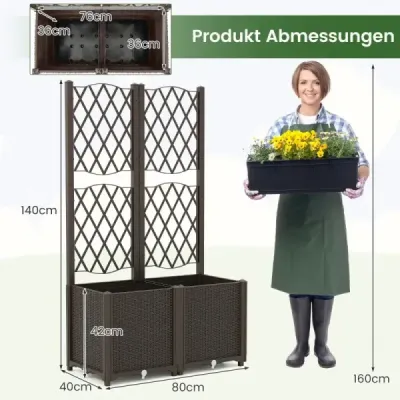 Kvetinový box s mriežkou Box na popínavé rastliny 80 x 40 x 140 cm Káva