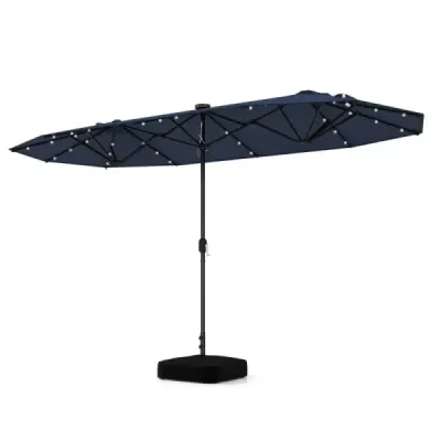 Dvojitý slnečník so stojanom, LED svetlami a UPF 50+, veľký slnečník 400 x 200 cm, námornícka modrá