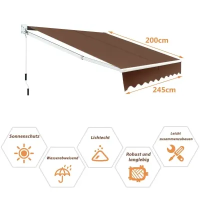 Markíza s kĺbovým ramenom 2,5 x 2 m s materiálom odolným voči UV žiareniu a vode a hnedá markíza s kľukou